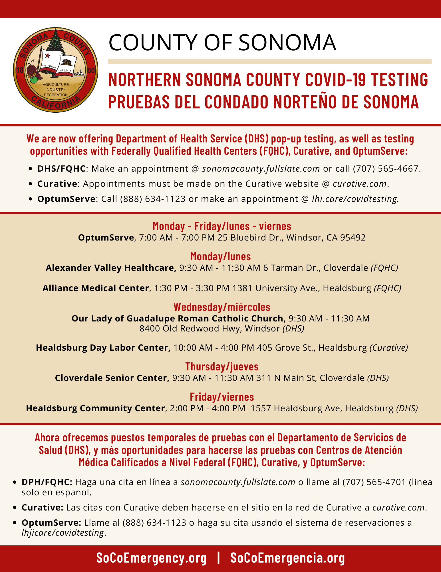 Testing Opportunities Weekly--Cloverdale-Healdsburg